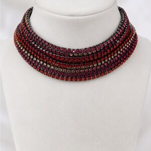 B & W (Butler & Wilson) VTG 1969 Multi-Row Pink and Red Crystal Choker Necklace